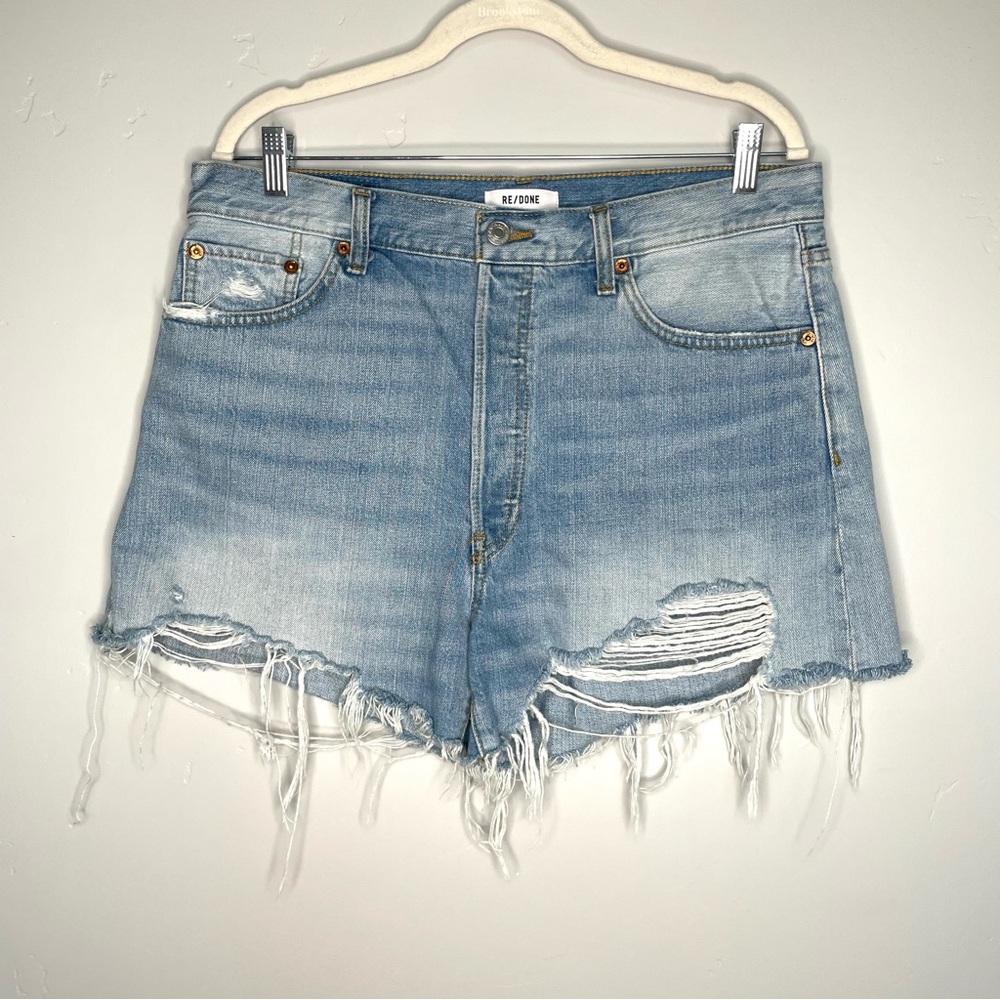 Re/Done 90s Low Slung Denim Shorts in Aged Indigo Destroy Size 31 Cotton - Picture 4 of 13